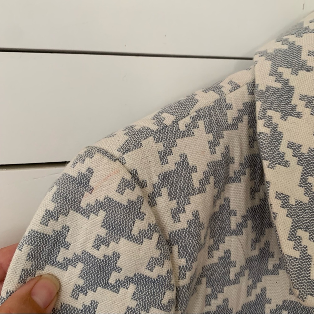Zara Cream Baby Blue Houndstooth Crop Jacket Size Medium - Picture 10 of 12